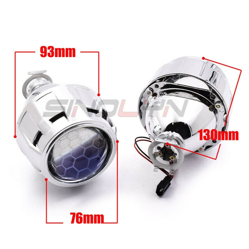 Đèn Pha 2.5 '' Led Hid Bixenon Hình Tổ Ong Màu Xanh Dương Cho Xe Mô Tô H1 H4 H7