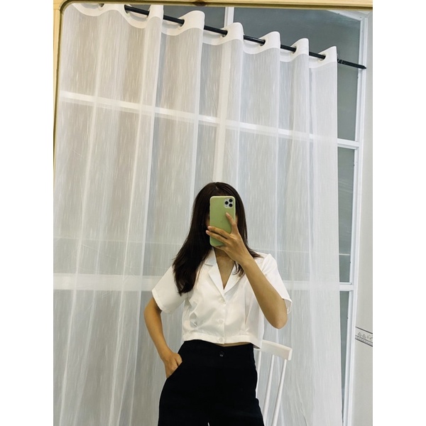 Áo sơ mi cổ vest croptop( ảnh thật)