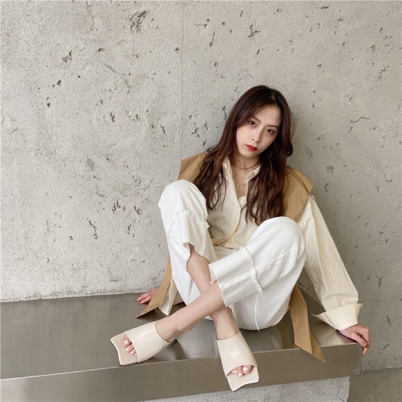 SANDALS CAO GÓT MŨI VUÔNG HỞ NGÓN 9p /MANG LÙI SIZE, PHONG CÁCH HÀN QUỐC