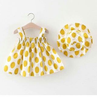 Đầm 2 dây kèm nón chấm bi cho bé