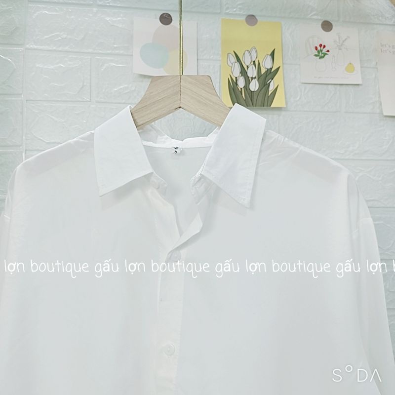 áo sơ mi trắng nữ oversize tay bo chun ảnh thật