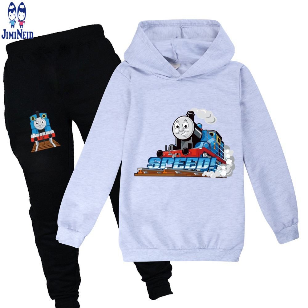 Bộ 2 Món Áo Hoodie Tay Dài In Hoạt Hình Thomas + Quần Dài Cho Bé Trai