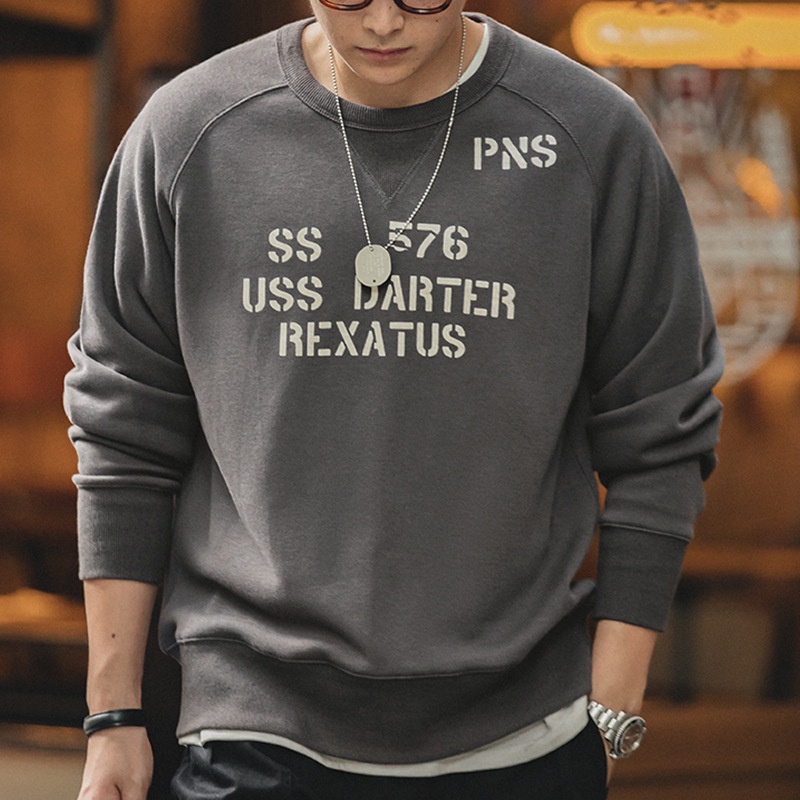 Áo sweater Maden thiết kế dáng rộng cổ tròn tay dài màu xám thời trang mùa thu dành cho nam