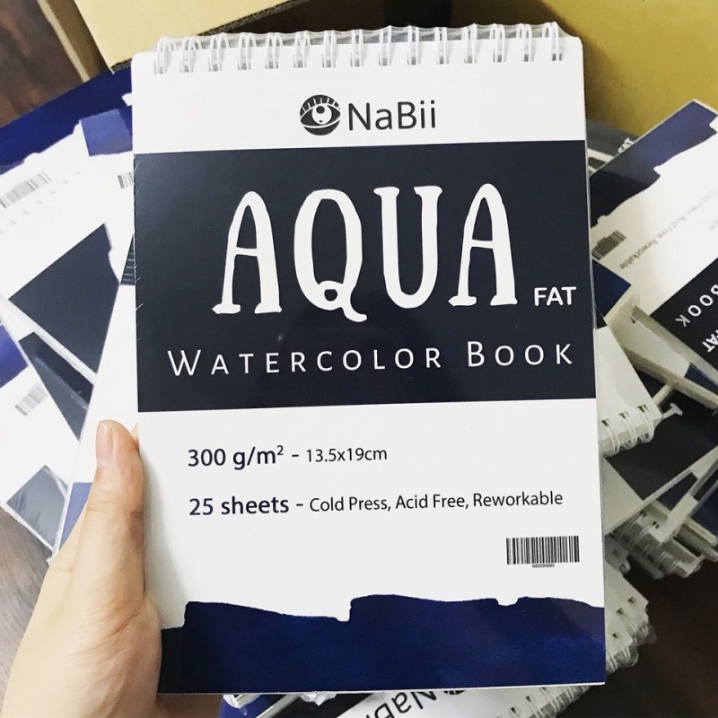 [Mã LIFEBOOK1 giảm 30K đơn 150K] [SUMMER] Sổ vẽ màu nước Nabii Aqua Fat gáy lò xo - 300gsm 25 tờ