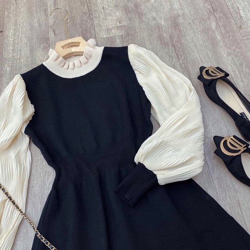 VÁY LEN SUÔNG TAY PHA LỤA