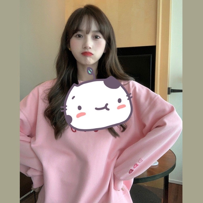 Áo len nữ dài tay cổ tròn màu hồng thời trang