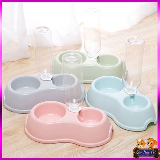 Bát đựng thức ăn chó mèo - Bát nhựa đôi có đầu ren gắn bình nước tự động (chai lavie, C2...)