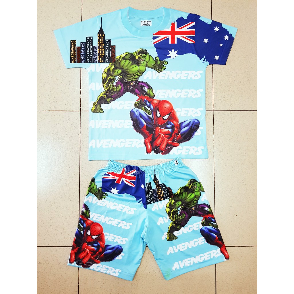 Bộ thun cotton Thái lạnh in hoạt hình spiderman người xanh