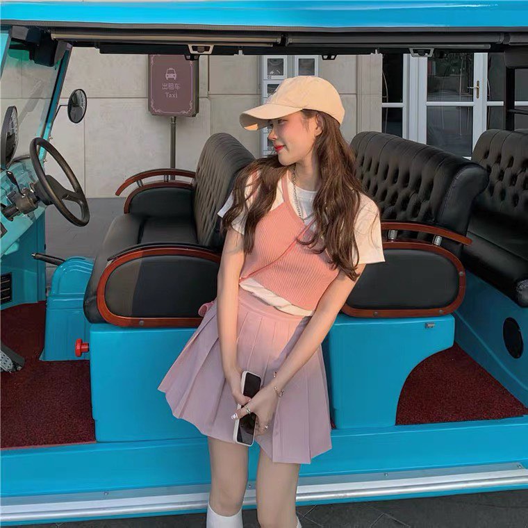 Chân Váy Xếp Ly, Áo phông Trắng Nữ, Crop Lệch Vai Free Zise Dưới 58Kg | BigBuy360 - bigbuy360.vn