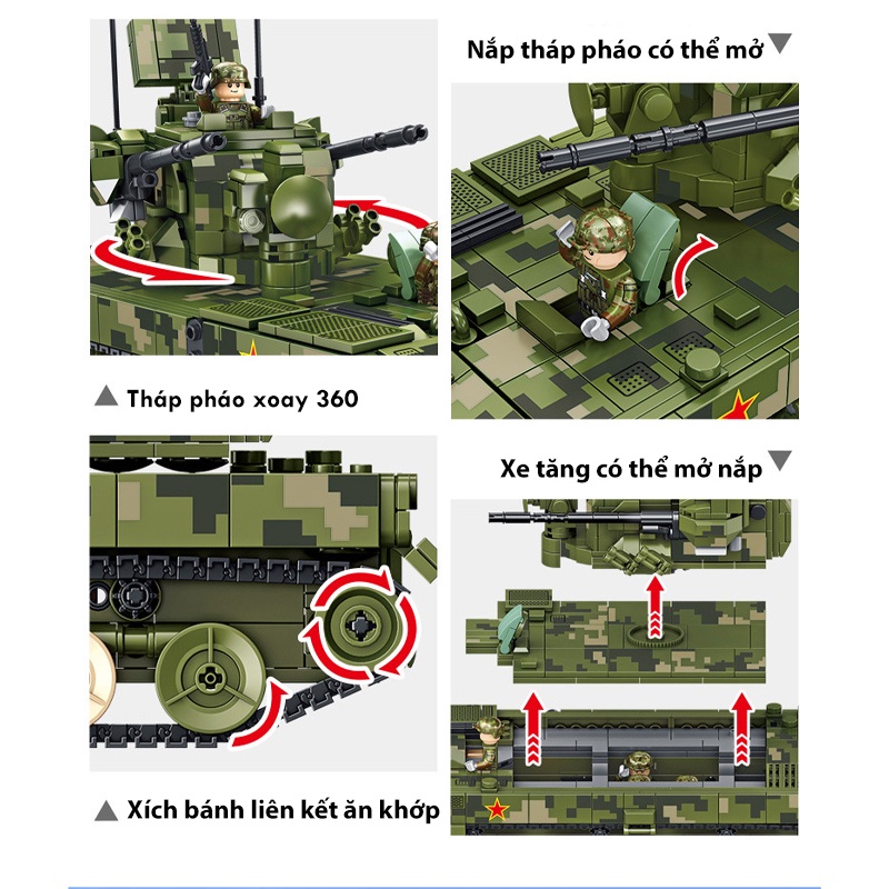 Đồ chơi Lắp ráp Xe Tăng phòng không 95 30MM, Panlos 688005-06 Xếp hình thông minh, Mô hình quân sự