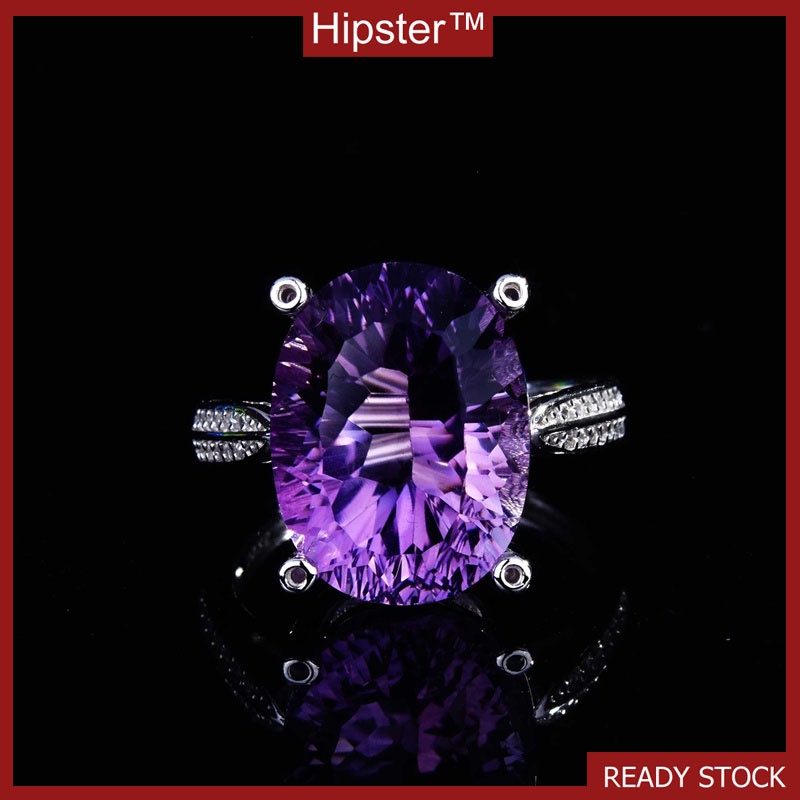 Nhẫn hở bạc S925 đính đá thạch anh tím