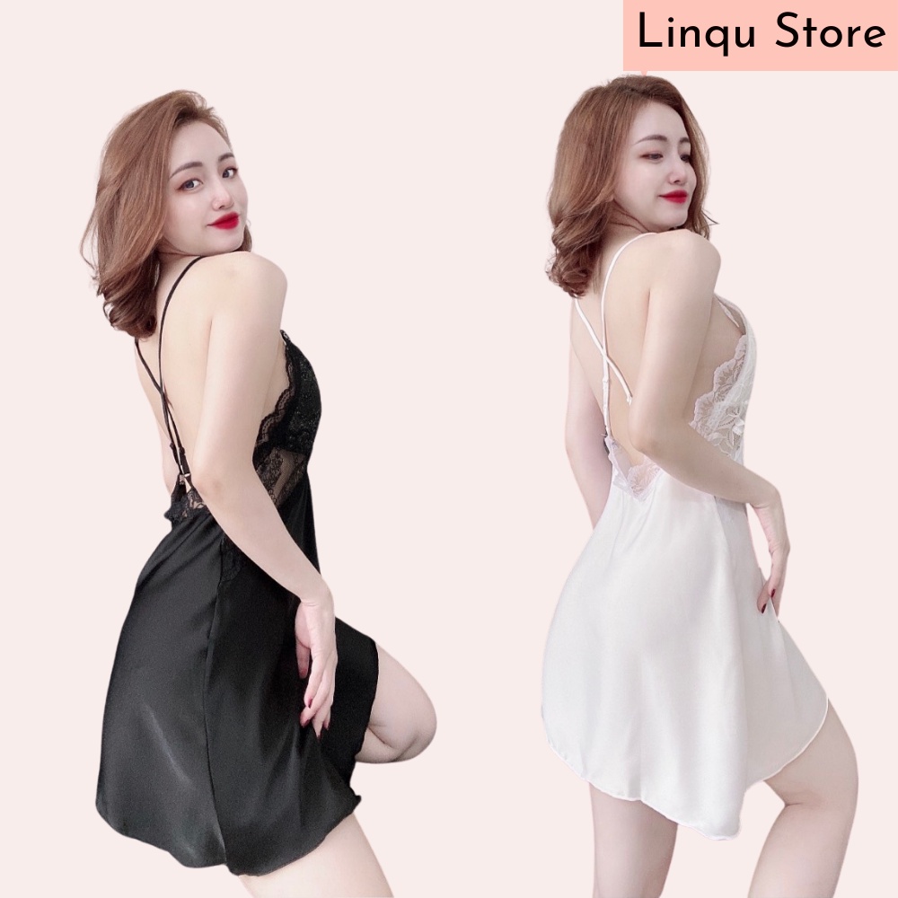 Váy ngủ sexy nữ váy ngủ 2 dây chất Latin mềm mịn, có mút ngực kèm quần Freesize - Linqu Sleepwear