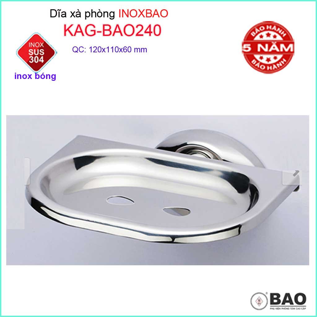 Dĩa đựng xà bông Inox Bảo KAG-BAO240, kệ xà phòng cục SUS304 báng bóng dễ vệ sinh thiết kế đẹp tiện dụng