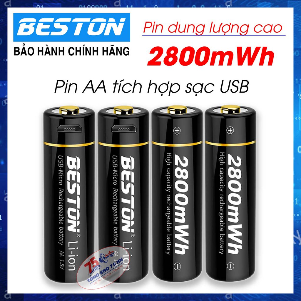 Pin sạc AA BESTON cao cấp - Pin tiểu sạc AA 2800mWh có cổng sạc Micro USB