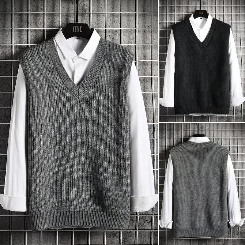 Áo len không tay cổ chữ V dáng rộng phong cách thanh lịch dành cho nam Hàn Quốc bigsize cardigan nam Simple Fashion áo sweater form rộng unisex áo sweater trơn