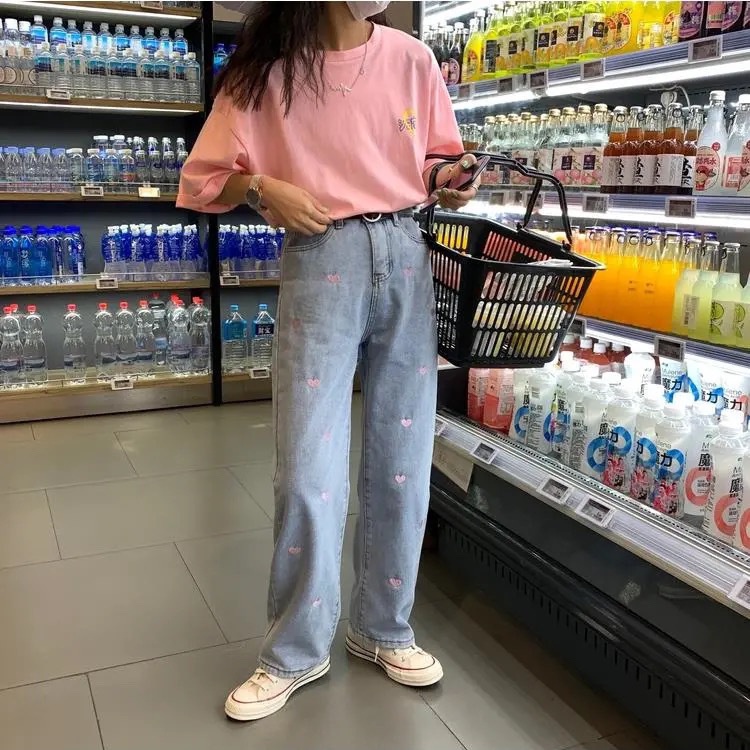 Quần Jean Ống Rộng Lưng Cao Thiết Kế Mới Năng Động Thời Trang Dành Cho Nữ