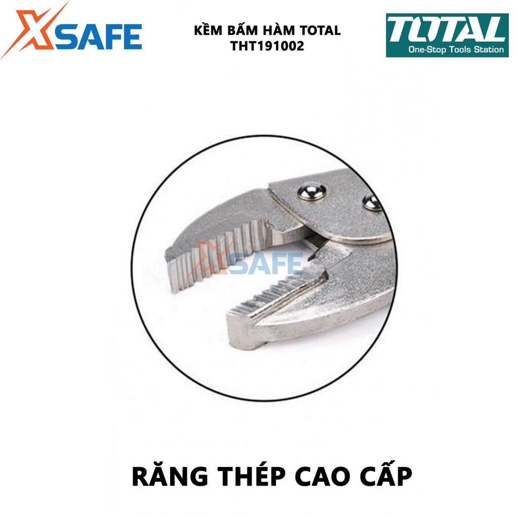 Kềm bấm hàm TOTAL THT191002 Kìm bấm hàm Kích thước 10'' thép không gỉ, mạ niken bóng kẹp chặt, khóa, hỗ trợ siết lực