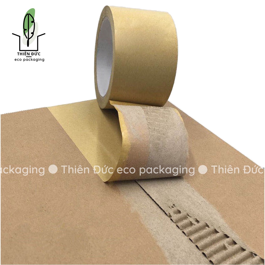 Combo 6 cuộn băng keo giấy kraft khổ 4.8 cm loại da bò nhám viết lên được băng dính giấy nâu