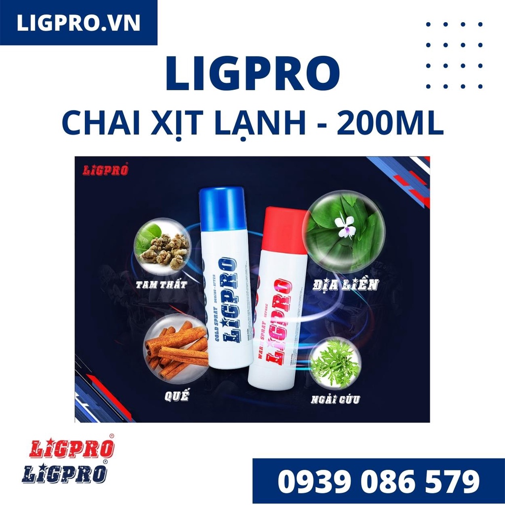 Xịt Lạnh LIGPRO 200ml Cold Spray giảm đau do  Chấn Thương, Tan vết bầm tím, sưng, rút ngắn thời gian bình phục