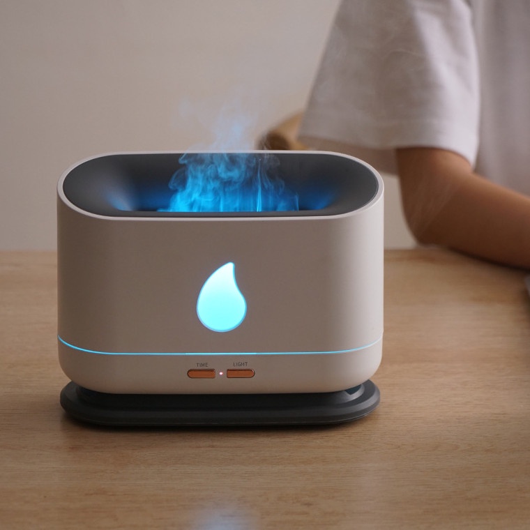 Máy phun sương tạo độ ẩm hình ngọn lửa chân sạc USB
