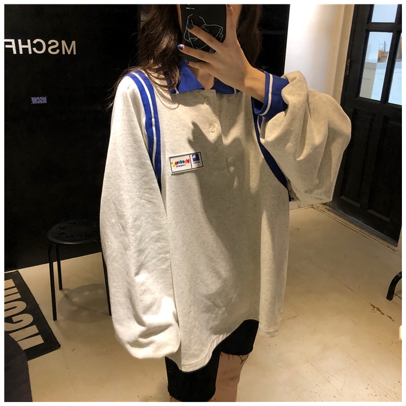 Áo Hoodie Dáng Rộng Cổ Polo Phong Cách Thời Trang Nhật Hàn Dành Cho Nữ | BigBuy360 - bigbuy360.vn