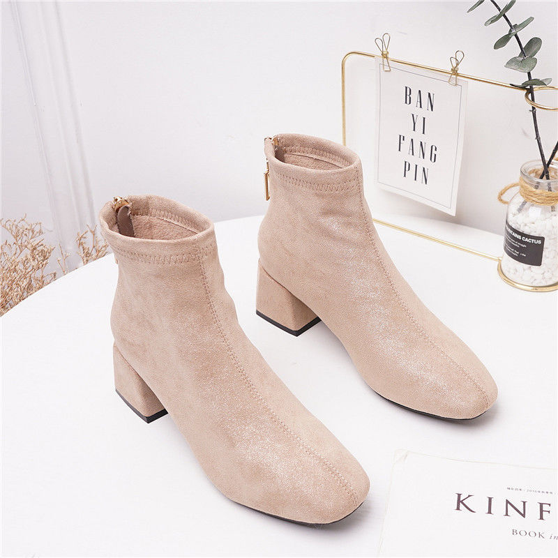 Giày boot da lộn gót cao phong cách thời trang thu đông cho phái nữ size 35-41 | BigBuy360 - bigbuy360.vn