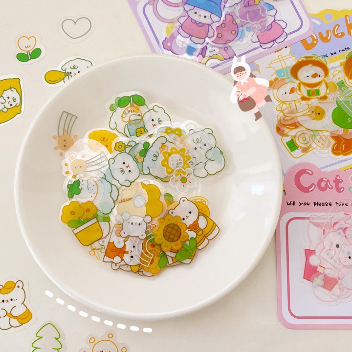 Sticker cute dán mũ bảo hiểm sổ điện thoại laptop bàn ghế góc làm việc 30 miếng PET K50 ngộ nghĩnh vui nhộn.
