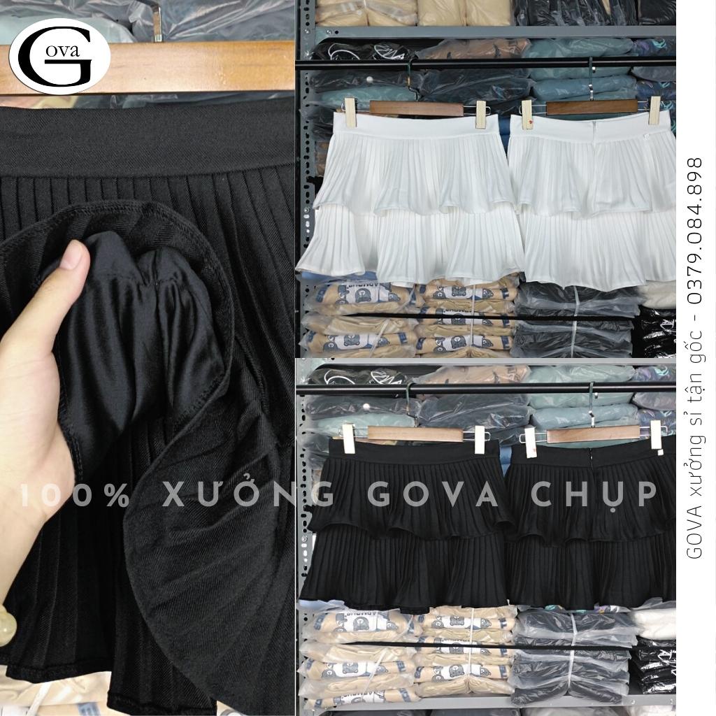 Chân Váy XẾP LY 2 TẦNG Phồng Ngắn Dáng Xòe Lưng Cạp Cao Có Lót Trong Cao Cấp GOVA