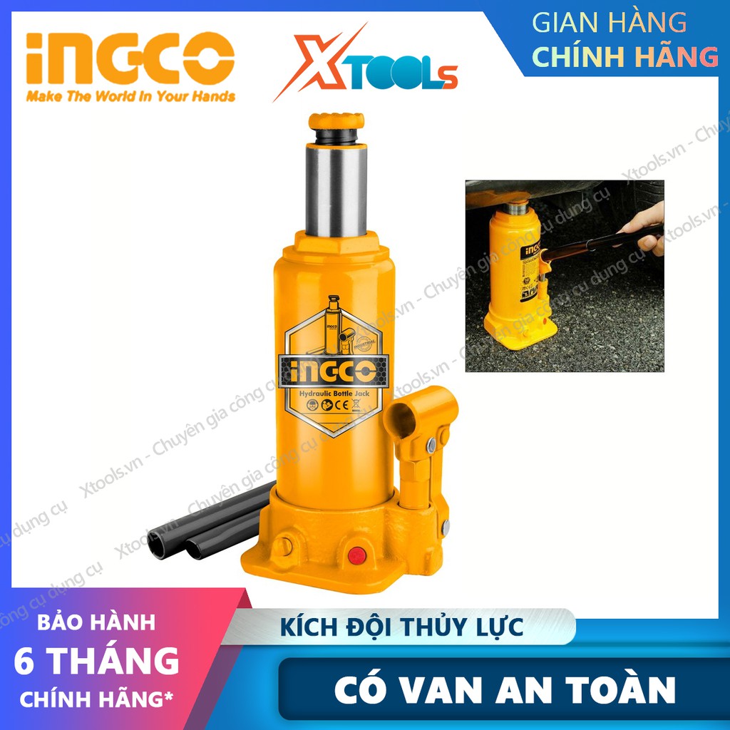 Kích đội thủy lực INGCO 2-12 tấn, con đội thủy lực có van an toàn, kích thủy lực nâng ô tô, công nghiệp, sửa chữa.