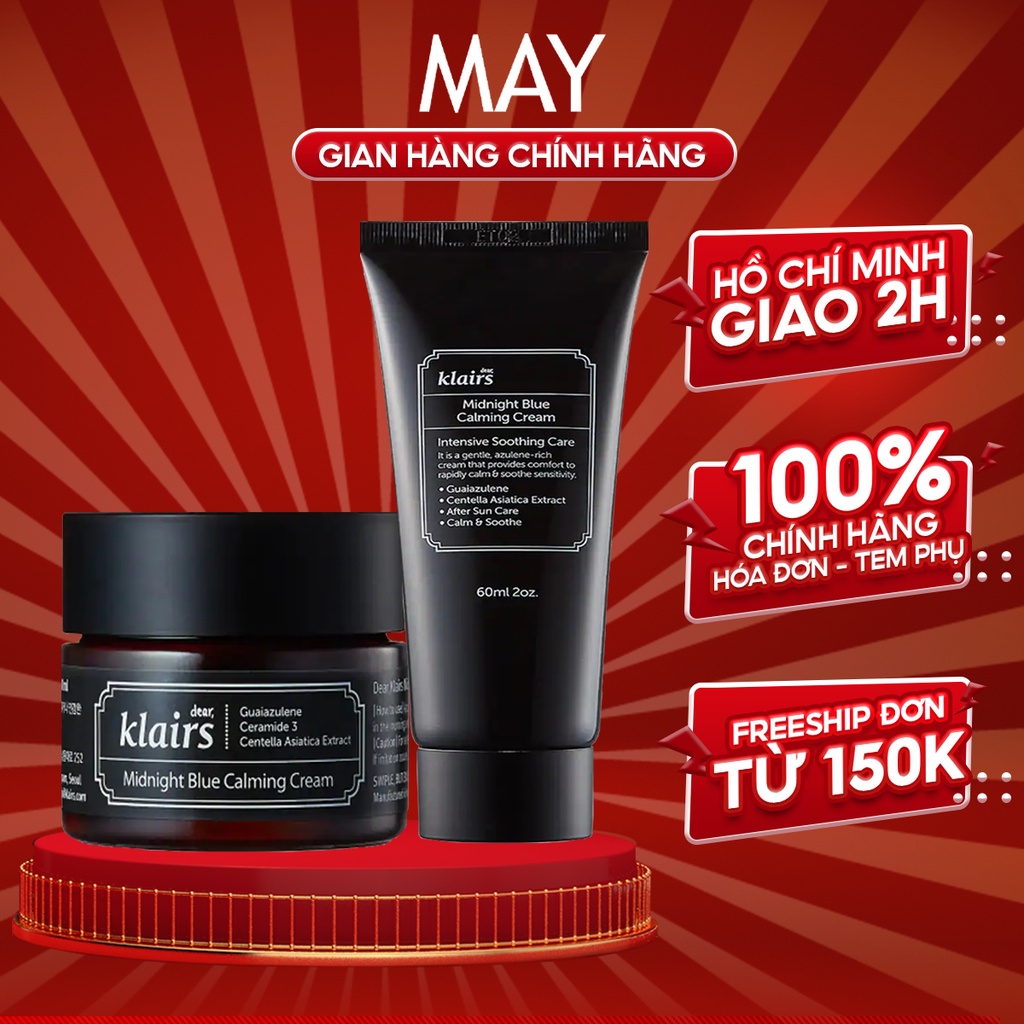 Kem Dưỡng DEAR, KLAIRS MIDNIGHT Blue Claming Cream Phục Hồi Da Sau Mụn 30ml/60ml