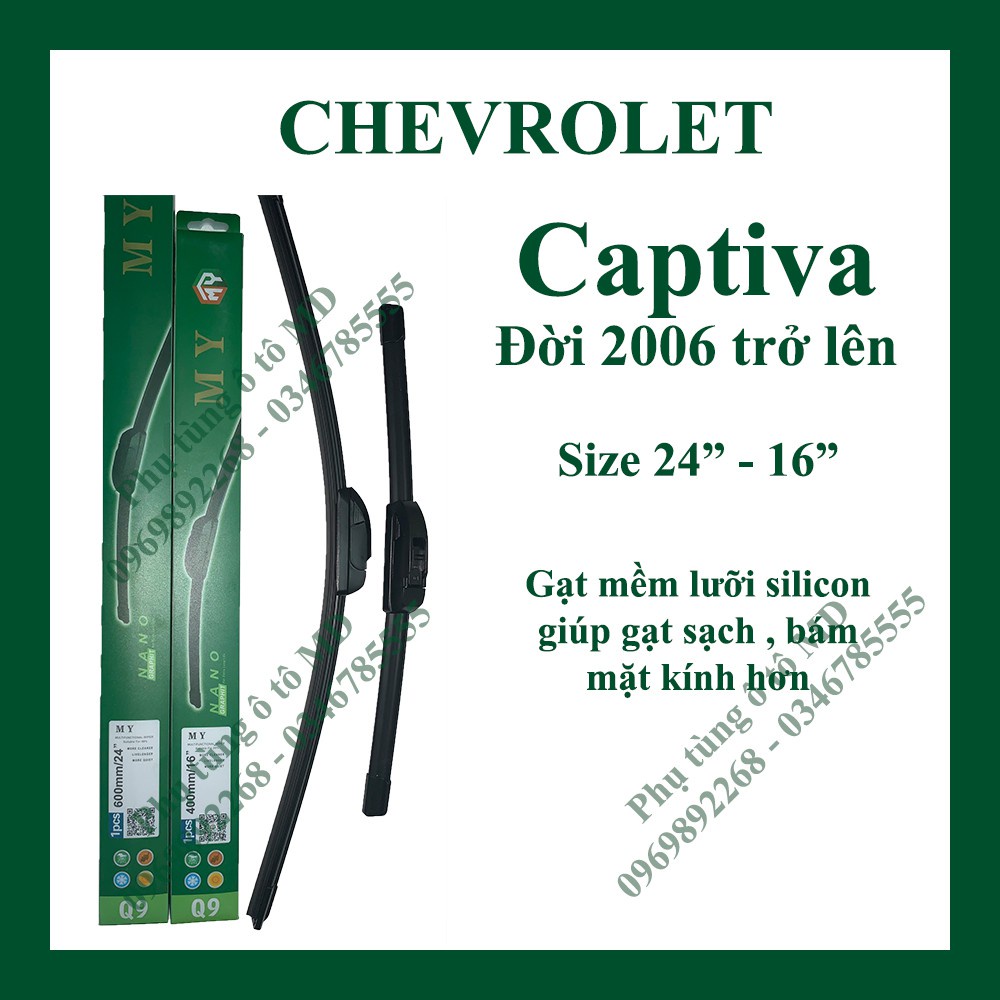 Bộ 2 gạt mưa Chevrolet Captiva các đời và các dòng xe khác của Chevrolet: Colorado, Cruze, Orlando, Spark, Trax, Aveo .