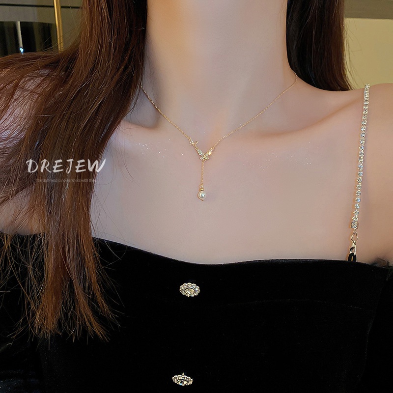 Dây Chuyền Mạ Vàng Mặt Hình Bướm Đính Ngọc Trai Thời Trang