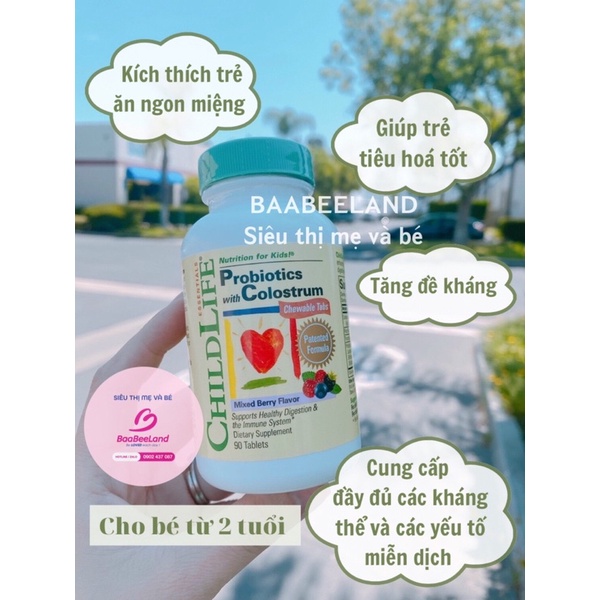 Sữa non kết hợp men tiêu hoá ChildLife Probiotics with Colostrum - BAABEELAND