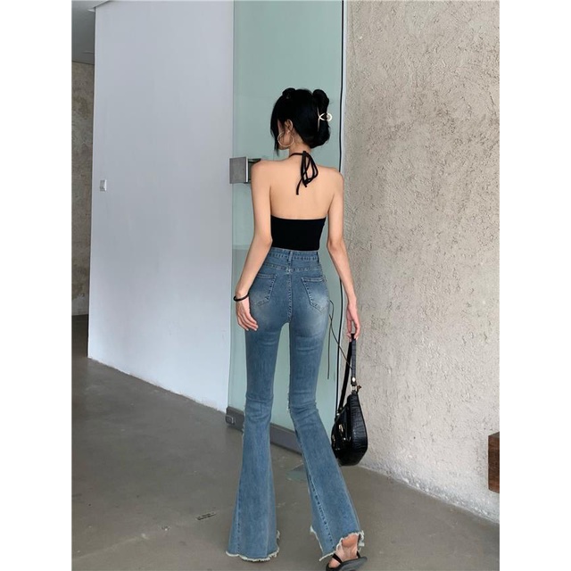 Quần Jeans Xẻ Tà Lưng Cao Thời Trang Dành Cho Nữ