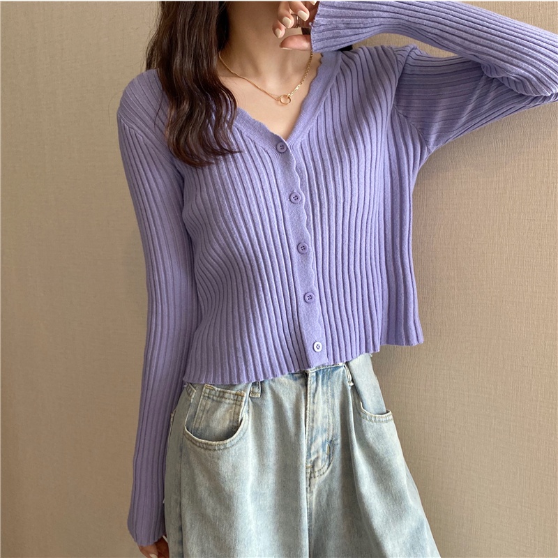 Áo cardigan dệt kim ZHELIHANGFEI tay dài cổ chữ V dáng ôm phong cách gợi cảm