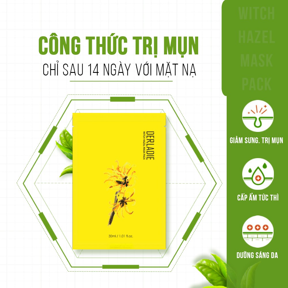 Mặt nạ Hỗ Trợ Giảm Và Ngăn Ngừa Mụn, Dưỡng Sáng Da Derladie Witch Hazel Mask Pack 30ml