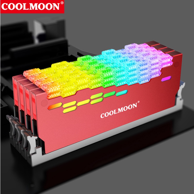 Tản Nhiệt Ram Coolmoon Led 5v ARGB RA-2, Đồng Bộ Màu Mainboard, Hub coolmoon, Phiên Bản Màu Đỏ