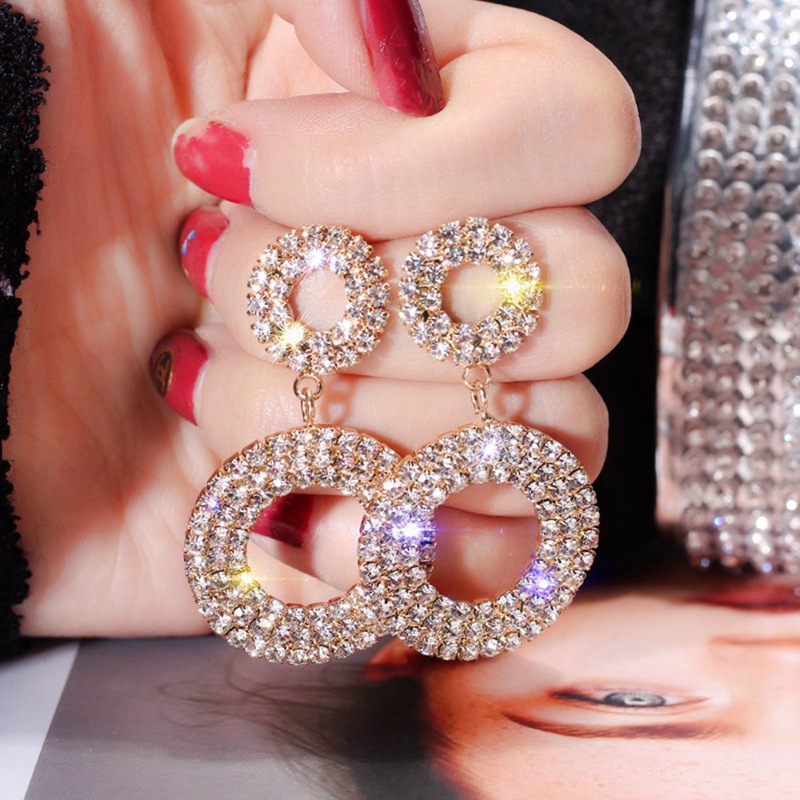 Khuyên tai tròn đính đá giả thời trang sang trọng cho nữ