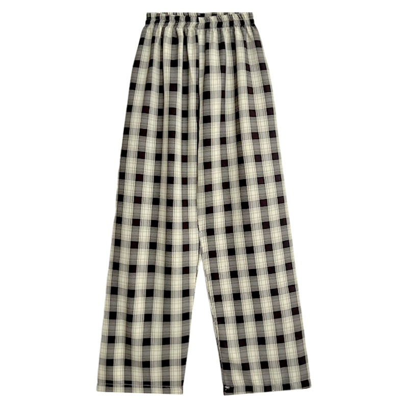 Quần ống rộng Lưng Cao Co Giãn In Họa Tiết Kẻ Ô Phong Cách Harajuku Cổ Điển Thời Trang Cho Nữ