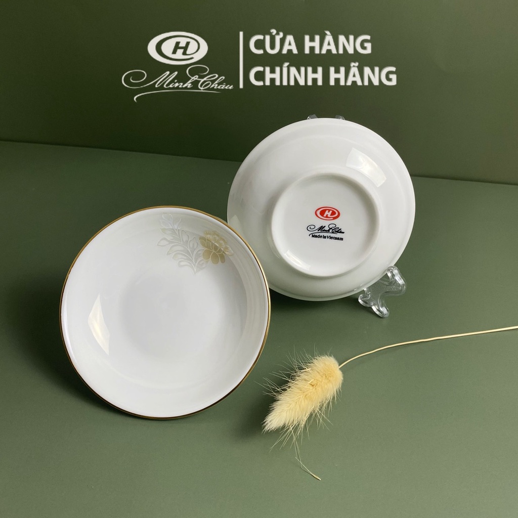 [Sứ Siêu Nhẹ] Đĩa Chấm Sứ Xương Hoa Kẻ Vàng - Sứ Minh Châu - Bone-D02KVH