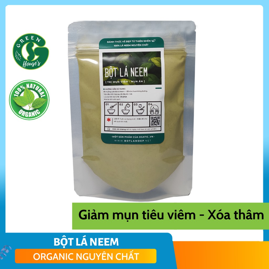 Bột lá neem Ấn Độ nguyên chất Organic 100Gr - Bột handmade - B2.003