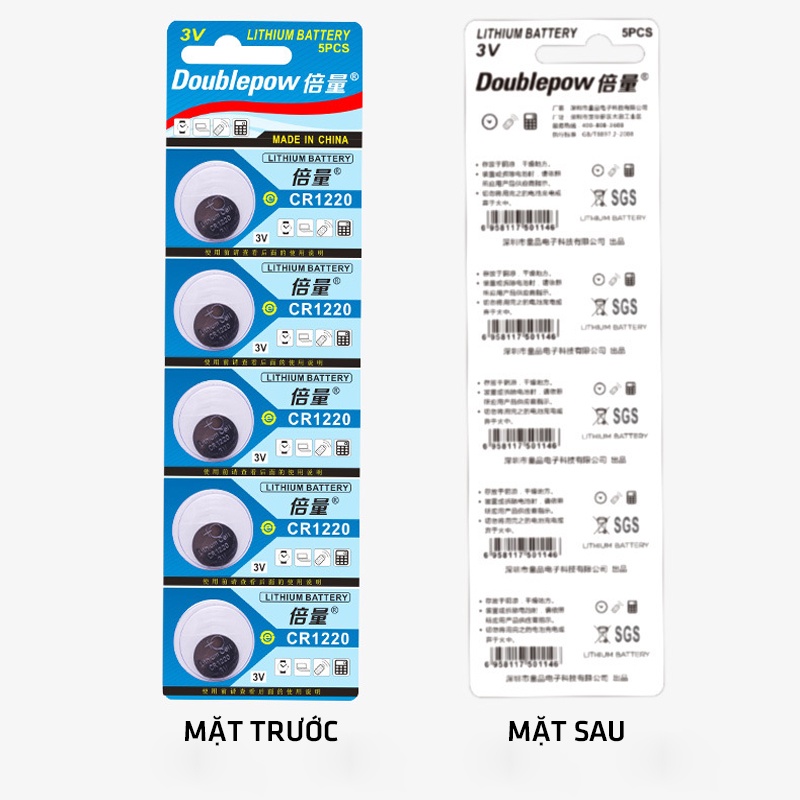 Vỉ 5 Viên Pin CR1220 Lithium 3V Doublepow Dùng Cho Remote ô tô, xe máy, cân điện tử, đồng hồ, máy đo kĩ thuật, CMOS