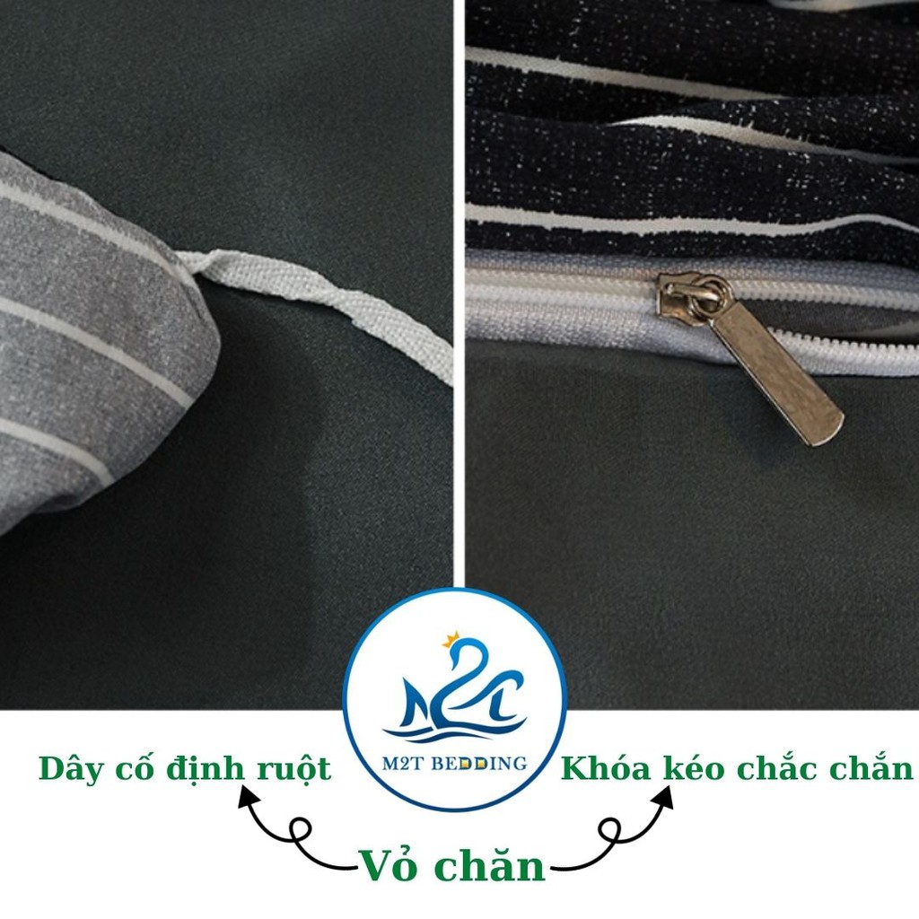 Bộ vỏ chăn ga gối Cotton Tici kẻ M2T Bedding chăn ga Hàn Quốc, vỏ chăn mền, drap giường và 2 vỏ gối