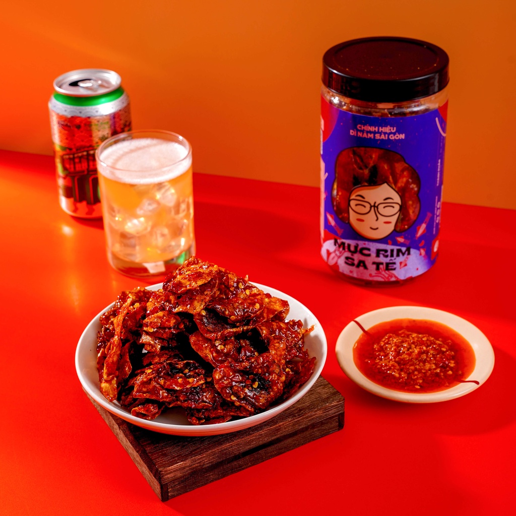 Mực rim sa tế 340gr I Dì năm sài gòn I mực loại 1, sa tế chuẩn miền trung, đồ ăn vặt xịn I cay vừa siêu ngon siêu dính