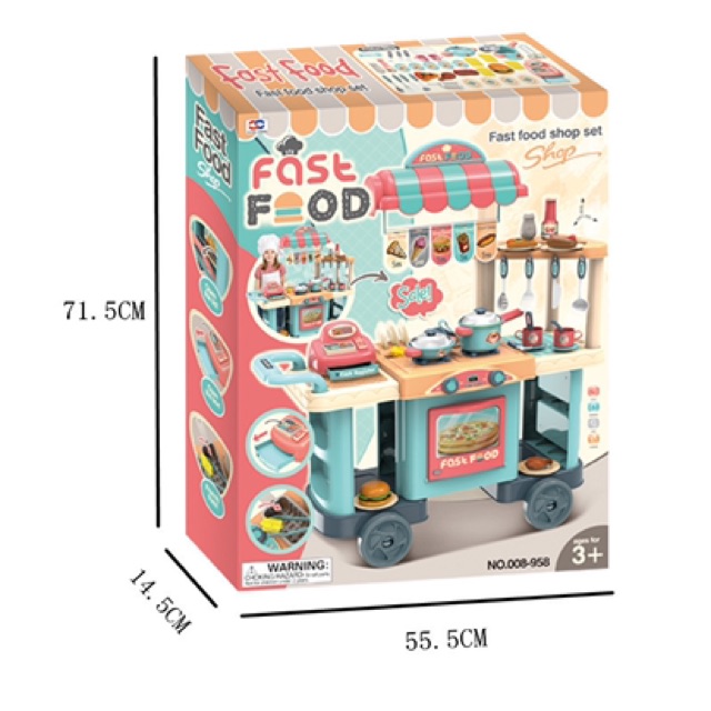 [Mã TOYDEC hoàn 20K xu đơn 50K] Bộ đồ chơi nấu ăn xe đẩy bán hàng cao 90cm