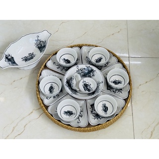 Bộ bát đĩa đồ ăn màu cổ men rạn