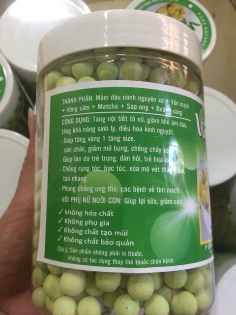 Viên mầm matcha hồng sâm hộp 500g có chứng nhận vsattp