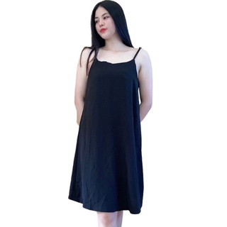 Váy 2 dây dáng suông chất đũi lụa trơn basic nữ