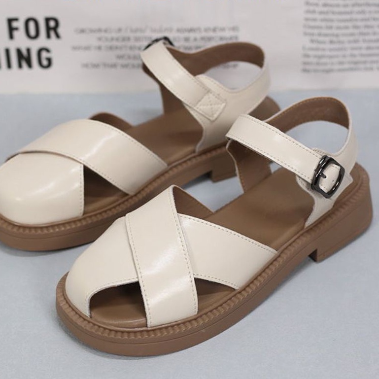 ZinZin99- Dép sandal rọ nữ 2 nan chéo bản to  chất da mềm đế 3cm- giày quai hậu 2 bản mẫu mới đế đúc