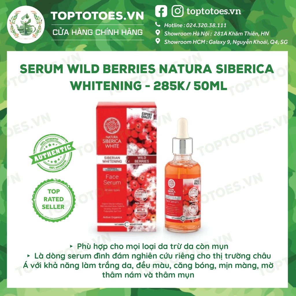 Serum Natura Siberica Wild Berries Whitening dưỡng da trắng hồng, căng bóng, mờ thâm nám